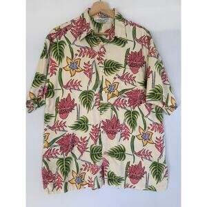 Pineapple Moon Silk Floral Hawaiian Shirt- Size M